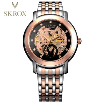 SKROX Подлинная прозрачная сапфировая рустальная пряжка-бабочка из нержавеющей стали сплошной ремешок автоматические механические часы мужские часы