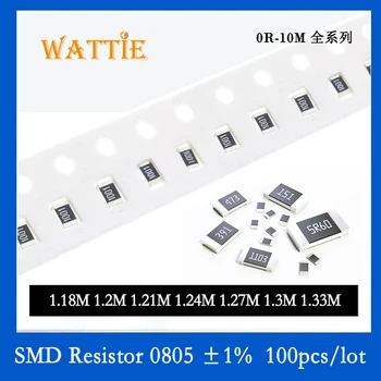 SMD Резистор 0805 1% 1,18 М 1,2 М 1,21 М 1,24 М 1,27 М 1,3 М 1,33 М 100 шт./лот Чип-резисторы 1/8 Вт 2,0 мм * 1,2 мм