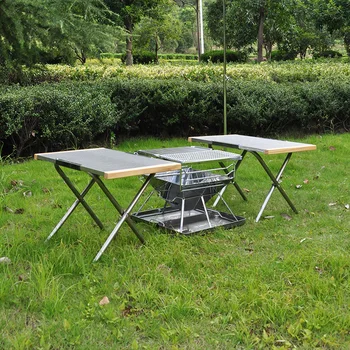 T-370 Портативный небольшой стальной складной стол для кемпинга на открытом воздухе Портативное хранение Чай Пикник Барбекю Кемпинг Кухонный стол Складной стол