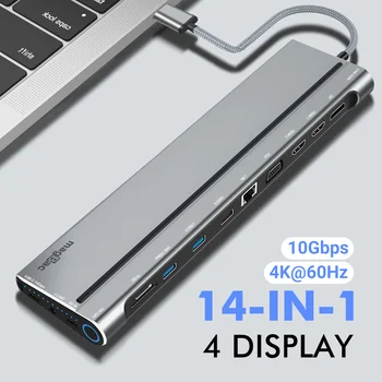 USB C док-станция типа C к 2x HDMI 4K 60 ГЦ DP VGA 10 Гбит/с USB C Hub Док-станция для ноутбука Thunderbolt 4/3 Lenovo Thinkpad Dell HP