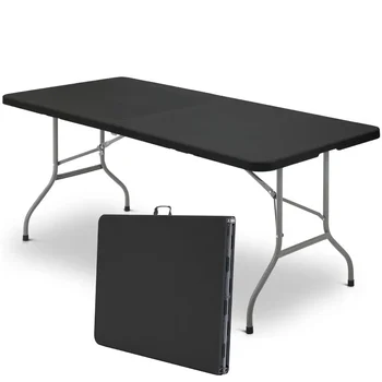 Vebreda 6 футов Пластиковый складной стол Портативный складной стол для помещений на открытом воздухе, черный