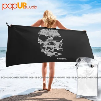 Watch Dogs Ascii Skull Ubisoft Hacker Action Gamer Быстросохнущее полотенце Большое пляжное полотенце для плавания Пляжное одеяло