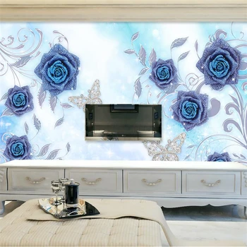 wellyu Пользовательские обои papel de parede 3d синяя чародейка бабочка цветок драгоценный фон худас красота дувар кагит