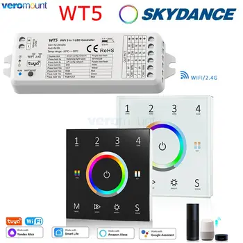 WT5 WiFi RGBCCT Светодиодный контроллер DC12V 24V DIM CCT RGB RGBW Strip Настенная сенсорная панель Управление Tuya APP Echo Plus Голосовое управление