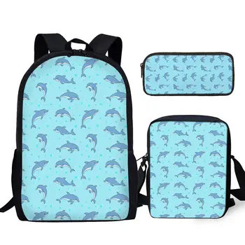 YIKELUO Симпатичная синяя мультяшная повседневная дорожная сумка с принтом дельфина на открытом воздухе с застежкой-молнией Прочный рюкзак Сумка-мессенджер Пенал для животных