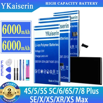 YKaiserin Аккумулятор для iPhone 5 X 6S 4S 5S 5C SE XS XR XS Max 7 6 8 Plus 8Plus 7Plus 6Plus 6Plus Литиевая батарея с бесплатным набором инструментов