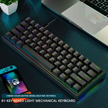 Yunguoguo K33 Esports Проводная механическая клавиатура Plug And Play 61-клавишная светящаяся зеленая ось Механическая клавиатура Аксессуары для компьютера