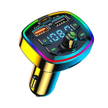 Автомобильный Bluetooth FM-передатчик Автомобильный Bluetooth MP3-плеер Двойной USB Автомобильное зарядное устройство с эквалайзером Атмосферная подсветка