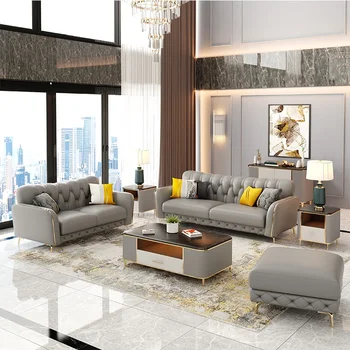 американский роскошный кожаный диван маленькая квартира постмодернистская простая роскошная творческая гостиная итальянская верхняя кожаная комбинация