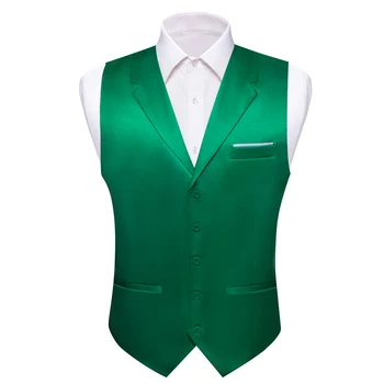 Барри Ван Элегантный зеленый шелковый мужской жилет Твердый универсальный формальный жилет Свадебная вечеринка Tuexdo Платье Мужская куртка без рукавов