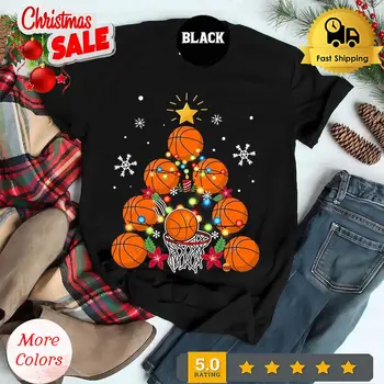 Баскетбол Рождественская елка Подарки футболка, баскетбольная рождественская толстовка, корзина