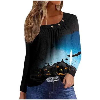 Блузки с длинным рукавом для женщин Повседневная рубашка на пуговицах с круглым вырезом Однотонная блузка Топы Свободный крой Осенняя рубашка Топ Женский укороченный топ Y2k