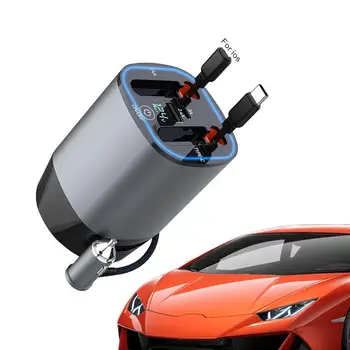 Быстрое автомобильное зарядное устройство 5 в 1 Smart Car Cell Phone Charger с двойными выдвижными кабелями Автомобильное зарядное устройство для телефона с двойными выдвижными кабелями