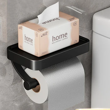 Ванная комната Без гвоздей Алюминиевый настенный держатель рулона туалетной бумаги Аксессуары Туалет Декор Хранение Туалетная бумага Коробка