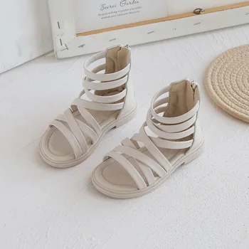 Весна/лето 2022 Новая обувь для девочек с мягкой подошвой Римская обувь Корейское издание Hollow Flat Platform Задние сандалии на молнии Chic