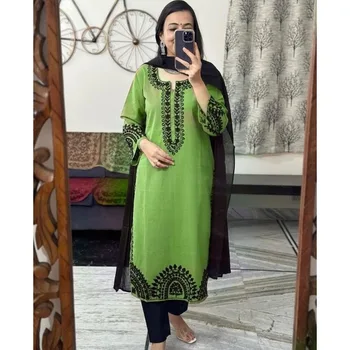 Вечерняя одежда Salwar Kameez Женщины Индийский ручной работы Kurti Palazzo Dupatta Классический Зеленый Черный