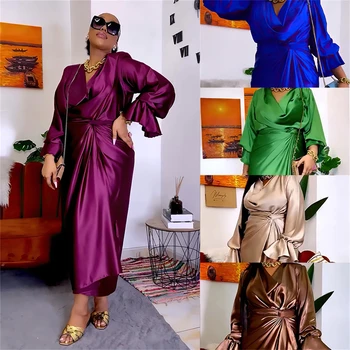 Винтажные атласные женские африканские комплекты с высокой талией макси длинные юбки миди с запахом костюм + блузка рубашка платье комплект 2024 наряд из 2 предметов
