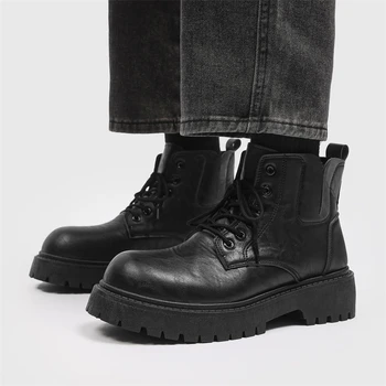 высокие сапоги мужская кожаная обувь модные мотоциклетные лодыжки военные ботинки для мужчин зимние сапоги мужская обувь на шнуровке botas hombre