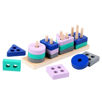 Геометрический набор блоков Сортировщик форм для ребенка 2/3/4 Развивающая деревянная строительная игрушка для Центра деятельности дошкольного учреждения 40JC