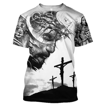горячий христианский католик Иисус 3D-печать мужская футболка лето Пасха О-образный вырез с коротким рукавом Повседневный стиль Мужчины Одежда оверсайз