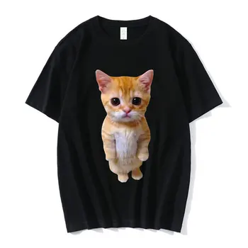 Грустный плачущий кот Модная футболка с графическим графиком Модные футболки с коротким рукавом унисекс Оверсайз Уличная одежда y2k для мужчин топы кавайные рубашки
