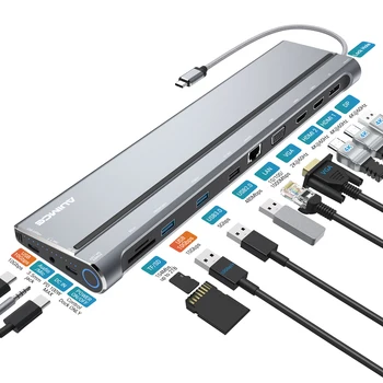 Двойная док-станция HDMI USB C Несколько мониторов Displayport 4K 60 Гц VGA RJ45 SD TF Слот для карты 100 Вт PD Адаптер для Lenovo HP Dell
