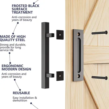  Двухсторонняя деревянная раздвижная прочная и практичная 12-дюймовая черная дверная ручка сарая Квадратная тяга и дверная фурнитура заподлицо