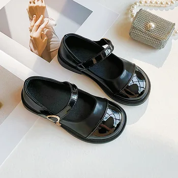 Детская кожаная обувь Модные лакированные туфли для девочек на плоской подошве Черный Белый Винтаж Школа Малыш Дети Принцесса Мэри Джейн Обувь