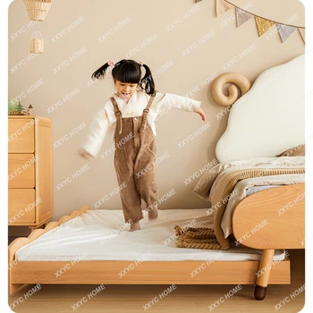Детская кровать из массива дерева для девочек Кровать принцессы Скандинавские мальчики Протяжная машина Спальня Кровать для девочек