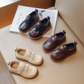 Детские лоферы 2023 Детская кожаная обувь Черно-коричневые Обувь для мальчиков и девочек на плоской подошве 21-30 Toddler Fashion Школьные повседневные кроссовки унисекс