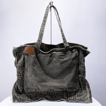  Джинсовые сумки большой емкости для женских роскошных дизайнерских сумок-кошельков 2024 года Новинка в Ruffle Moto & Biker Cloth Underarm Shoulder