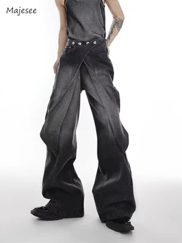 Джинсы Мужчины Пэчворк Контрастный цвет Винтаж Стиранные джинсовые брюки Европейский стиль Всематчевые Продвинутые Streetweat Хип-хоп Осень