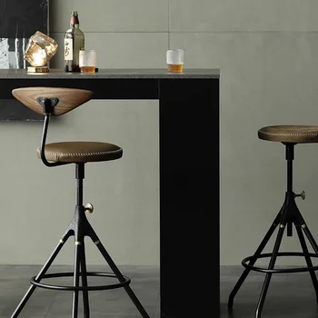 Дизайн Деревянные высокие обеденные стулья для бара Современный стул Высокие американские кухонные табуреты Кожаный бар Silla Comedor Домашняя мебель