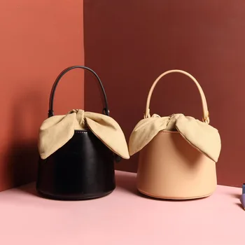 Дизайн сумки-ведра Роскошные мягкие сумки Кожаная повседневная сумка-мессенджер через плечо Галстук-бабочка Дизайн сумки-ведра