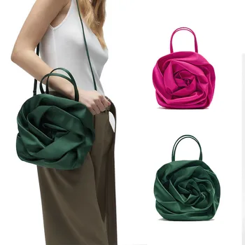 Дизайнерская сумка-сумка из атласного цветочного ведра с рюшами плиссированный бархатный кошелек женская сумка 2023 года для вечеринок с верхней ручкой зеленая женская сумочка