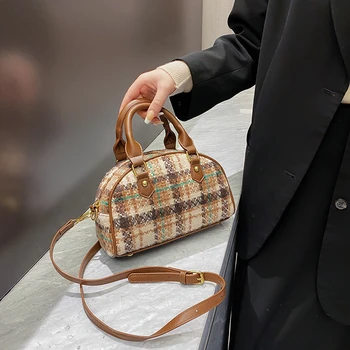 Женская модная бостонская сумка PU пэчворк твид струны с короткой ручкой сумки женская сумка через плечо Allmatch маленькая сумка