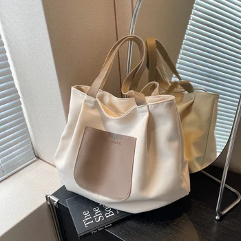  Женская сумка большой емкости Повседневная холщовая сумка Дизайнерская однотонная сумка через плечо Многоразовая сумка для покупок Пригородные сумки