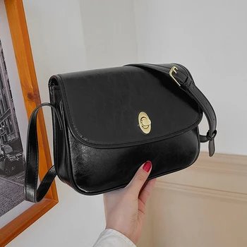 Женская сумка через плечо Pu Leathe Solid Color Retro Messenger Сумка Дизайнер Женская Мода Простая Сумка Кошелек Весна Осень Сумка