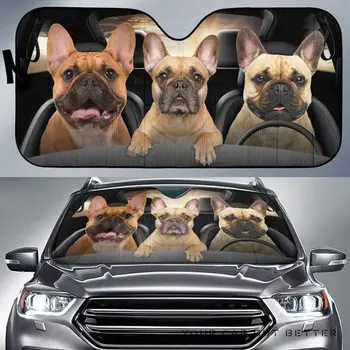 Забавные три французских бульдога за рулем любители собак козырек автомобиля козырек лобового стекла, козырек окна для любителей французских бульдогов