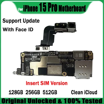 Заводская разблокировка материнской платы Вставка SIM-версии для iPhone 15 Pro Чистая материнская плата iCloud Оригинальная материнская плата с табличкой Face ID