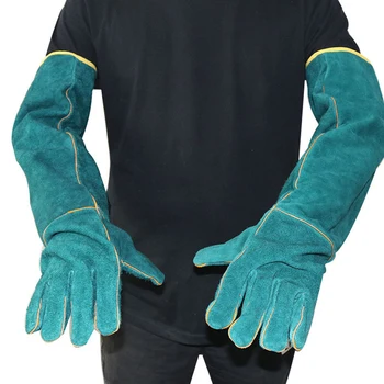 Защитные перчатки против укусов Сверхдлинные кожаные зеленые перчатки для домашних животных Grip Кусачие Защитные перчатки для ловли собак Кошка Рептилии Животное