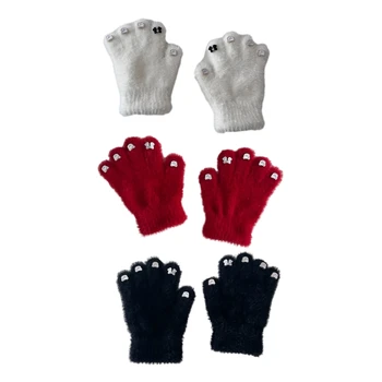 Зимние теплые перчатки Мальчик Девочка Варежки Кошка Маникюр Декор Детские варежки