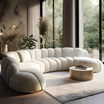 Изогнутый диван Кремовый стиль Изогнутый диван Креативный диван для гостиной, многоместного офиса продаж, дивана в вестибюле отеля