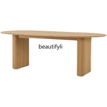  Индивидуальный скандинавский обеденный стол из массива дерева Овальный домашний обеденный стол для небольших квартир Дизайнерский креативный стол для конференций Простой стол