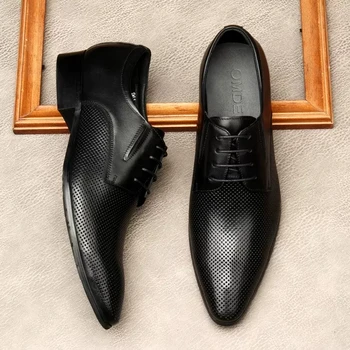 Итальянский стиль Мужская Мужская Натуральная Кожа Оксфорды Шнуровка Черный Коричневый Формальный Офисная Обувь Вечеринка Свадебная Обувь Для Мужчин