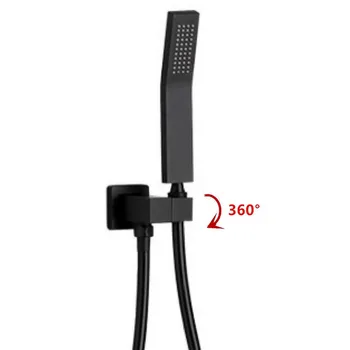 квадратная ручная душевая лейка из ПВХ соединитель шланга регулируемый настенный держатель черный матовый черный BL0022