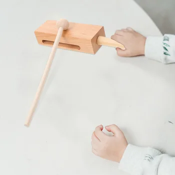 Квадратная хлопушка с ручкой Перкуссионный инструмент Деревянный блок Деревянный ритм Музыкальный Детская игрушка Ребенок Дети
