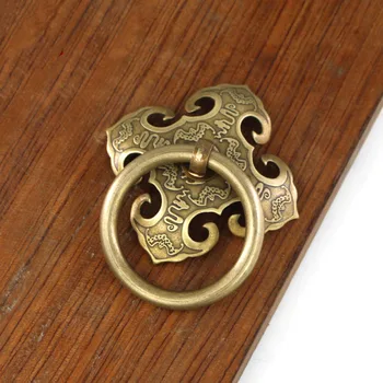 Китайский антикварный дверной молоток Бронзовая латунная ручка ящика Дроп Кольцо Тянет Ручки комода Кухонный шкаф Дверные ручки шкафа