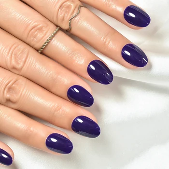  Короткие однотонные синие наконечники для ногтей Надавите на ногти Овал Удобный Модный Дизайн Ногтей Для Любого События