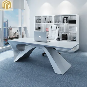 Креативный офисный стол, белая краска, минималистичный современный вестибюль салона красоты, модный стол босса, президентский стол